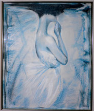 Frau in blau, Gemälde 72 x 102 gerahmt