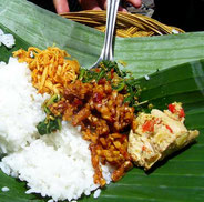 Balinese food on banana leaf