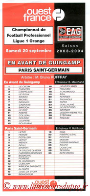 Programme  Guingamp-PSG  2003-04