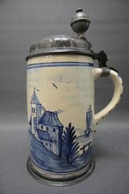 Großer Bierkrug,Holland Keramik,blau weiß,Zinndeckel um 1800 "CL." 1,25 L, H25,5, € 280,00