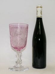 Kelchglas Vase rosa Blumenschliff hohlgeblasener Schaft Monogramm "DV" 22,5 cm, € 298,00
