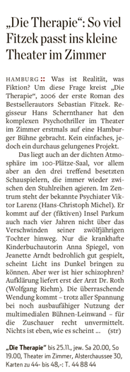 Theater im Zimmer feat. Sebastian Fitzek - Presseartikel Hambruger Wochenblatt