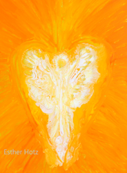 Ein leuchtend orange-gelb gemalter Engel der Elohim