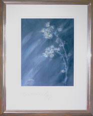 Blaugraue Blüten, Gemälde 50 x 65 gerahmt