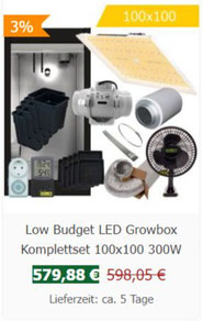 Low Budget LED Growbox Komplettset 100x100 300W