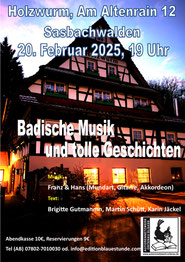 Donnerstag, 20.2.2025, 19 h, Holzwurm Sasbachwalden