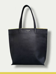 sac cabas cuir noir lisere jaune fait main paris sellier atelier la colombe leather shopping bag black yellow made in france
