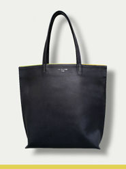 sac cabas cuir noir lisere jaune fait main paris sellier atelier la colombe leather shopping bag black yellow made in france