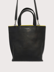 petit sac cabas cuir noir lisere jaune fait main paris sellier atelier la colombe made in france
