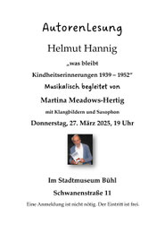 Donnerstag, 27.3.2025, Stadtmuseum Bühl, 19 Uhr