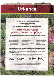 Urkunde – Naturnahes Grün: planen, bauen und pflegen