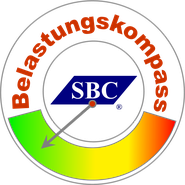 Kreislogo Belastungskompass mit Zeiger auf Status grün