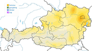 Karte zur Verbreitung des Waldlaubsängers in Österreich. 