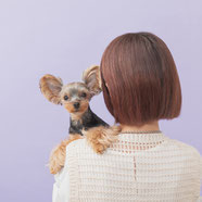 犬と家族の写真撮影