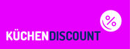 Ein leuchtender Banner in der Farbe Lila mit der Aufschrift Küchendiscount.
