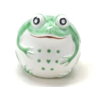 ギフト　蛙　縁起物　幸運　無事帰る　ステップアップ　風水　開運　オブジェ　玄関　インテリア　九谷焼　カエル　大　黄緑　ドット　ハート(Kutani Frog)
