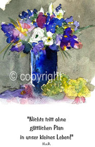 Blumen in blauer Vase, nichts tritt ohne göttlichen plan