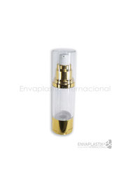 botella airless metálica con dorado, envase para cosméticos