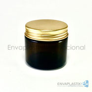 Pomadera de vidrio ambar 100 gr tapa oro, frascos de vidrio para cremas