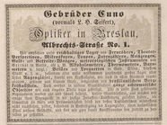 Gebrüder Cuno advertisement, Amtlicher Katalog der Schlesischen Industrie-Ausstellung 1852 [1].