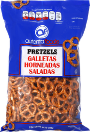 Snack Pretzel Salado Malteado. Presentación 300 Grs. Kosher parve OU. Origen USA.