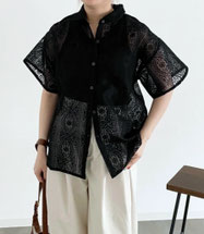 【最終週の感謝価格】 レースハーフ スリーブシャツ  SALE 1,480円(税込)