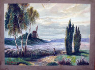 Landschaft mit Mühle  Aquarell 1911