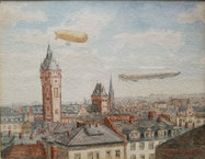 „Luftschiffe über Frankfurt“ Aquarell  1909