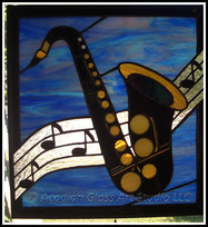 Musical Saxophone Stained Glass Panel
