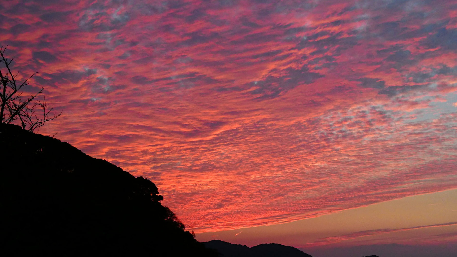 冬に夕焼けを見られることは稀だが、美しい夕焼けとなった