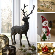 formano Weihnachtsdeko 2025 – elegante Hirschskulptur, LED-Weihnachtsdorf, Schneemann-Figur, Windlichter und Adventskerzen. Hochwertige Dekorationsideen für festliche Räume.