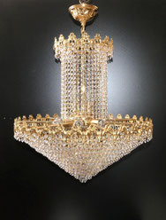 Gr. Kristall Lüster Deckenlampe 70er Jahre vergoldete Bronze H. 85 cm D. 70 cm, € 2400,00