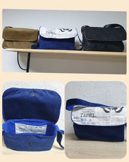 Sac à main velour bleu et rabat imprimé blanc avec motif papillon