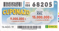 CUPONAZO DE LA O.N.C.E. - Nº 68205 - 16 - AGO. 19 (0,60€).