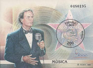 HOJITA ESPAÑA - EXPOSICIÓN MUNDIAL DE FILATELIA - 2.000 (MÚSICA) JULIO IGLESIAS - 200 PESETAS - 1,20 EUROS - COLOR MULTICOLOR - EDIFIL NÚMERO 3757 (SELLO **NUEVO SIN SEÑAL DE FIJASELLOS - LUJO) 3,50€.