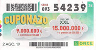 CUPONAZO DE LA O.N.C.E. - Nº 54239 - 2 - AGO. 19 (0,60€).