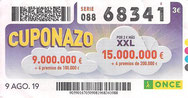 CUPONAZO DE LA O.N.C.E. - Nº 68341 - 9 - AGO. 19 (0,60€).