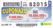 CUPONAZO DE LA O.N.C.E. - Nº 82015 - 26 - ABR. 19 (0,60€).