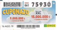 CUPONAZO DE LA O.N.C.E. - Nº 75930 - 16 - AGO. 19 (0,60€).