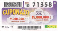 CUPONAZO DE LA O.N.C.E. - Nº 71358 - 28 - JUN. 19 (0,60€).