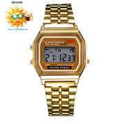 RELOJ DIGITAL DE PULSERA DEPORTIVO UNISEX - LED - ALARMA - CRONOMETRO - WATER RESIST - DE ACERO INOXIDABLE - COLOR DORADO (NUEVO) 10€.