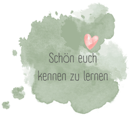 Hebamme Warendorf,  "Schön euch kennen zu lernen" zum HypnoBirthing Schnuppertreffen steht auf grünem Hintergrund mit rosa Herz.