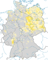 Karte zur Verbreitung des Steinschmätzers in Deutschland während der Brutzeit.