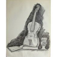 Etude - Nature morte violon - Mine graphite - Joelle Poret