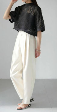 リーフ柄シアーショートトップス  フォーユー価格　2,980円(税込)