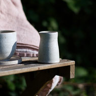 Handmade ceramic white speckled pouring cup