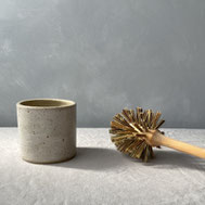 Handmade ceramic white speckled toilet brush holder