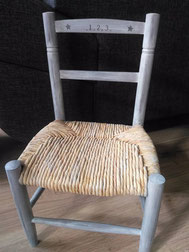 relooking de meuble chaise enfant bois paille etoile chef tissus coussin gris bleu taupe chef etoile le mans sarthe