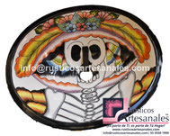 <img src="Ovalín Tenático Ovalado Catrina 0107.jpg" alt=" Ovalín Temático Ovalado decorado mexicano Catrina 0107 pintado a mano para sobre Poner hecho en México 100% a mano" />