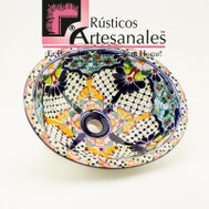 <img src="Ovalín Talaverado Ovalado AO-6032.jpg" alt=" Ovalín Talavereado Ovalado decorado mexicano AO-6032 pintado a mano para sobre Poner hecho en México 100% a mano" />